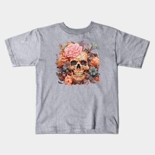 Falling Petals Rising Spirits, Autumn Sugar Skull Kids T-Shirt